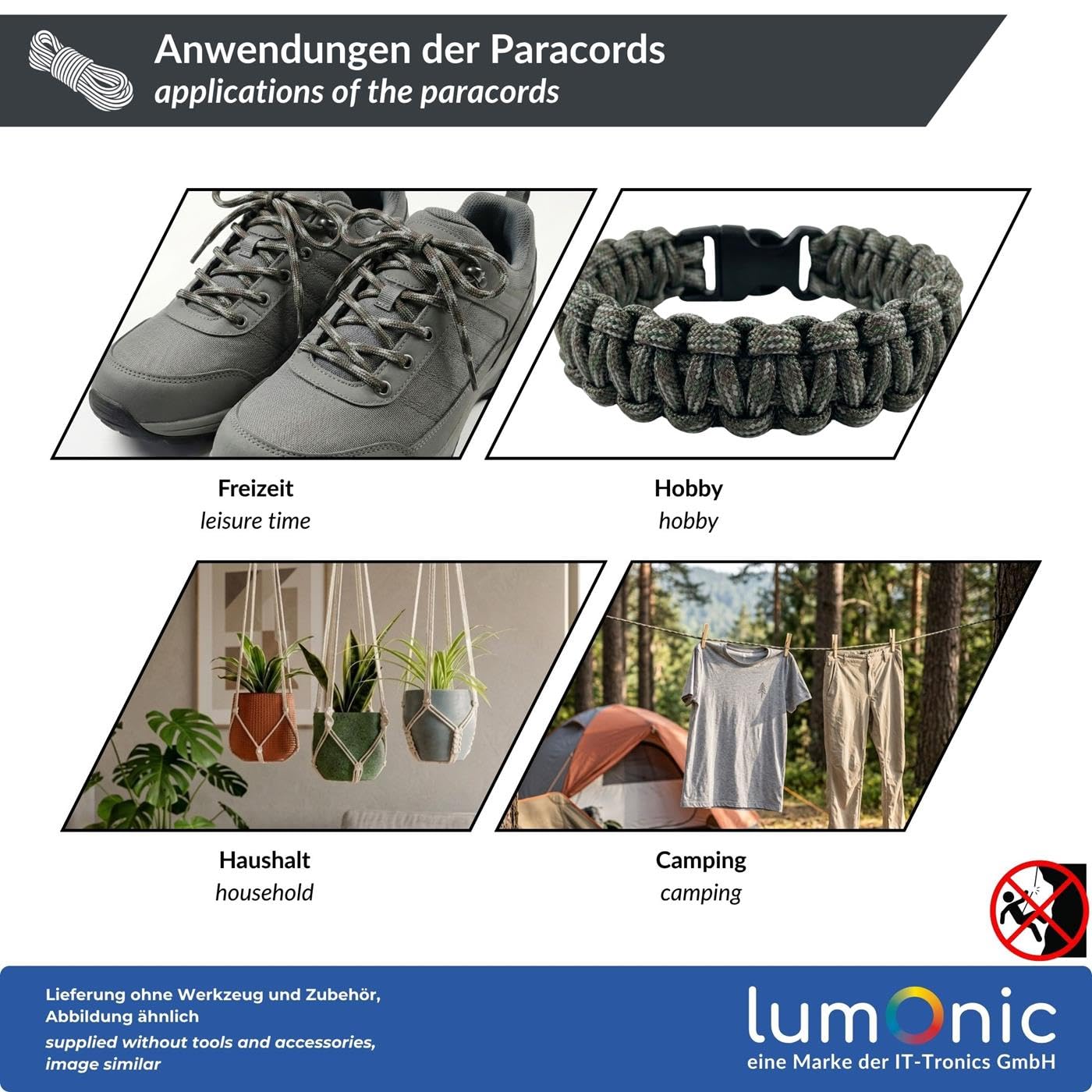 Lumonic 10m Paracord 4mm Amarillo fluorescente | 100% nailon | 7 núcleos, funda de 32 filamentos | Capacidad de carga máx. 250 kg | correa para perro, pulsera, outdoor, bushcraft, cuerda para tienda d