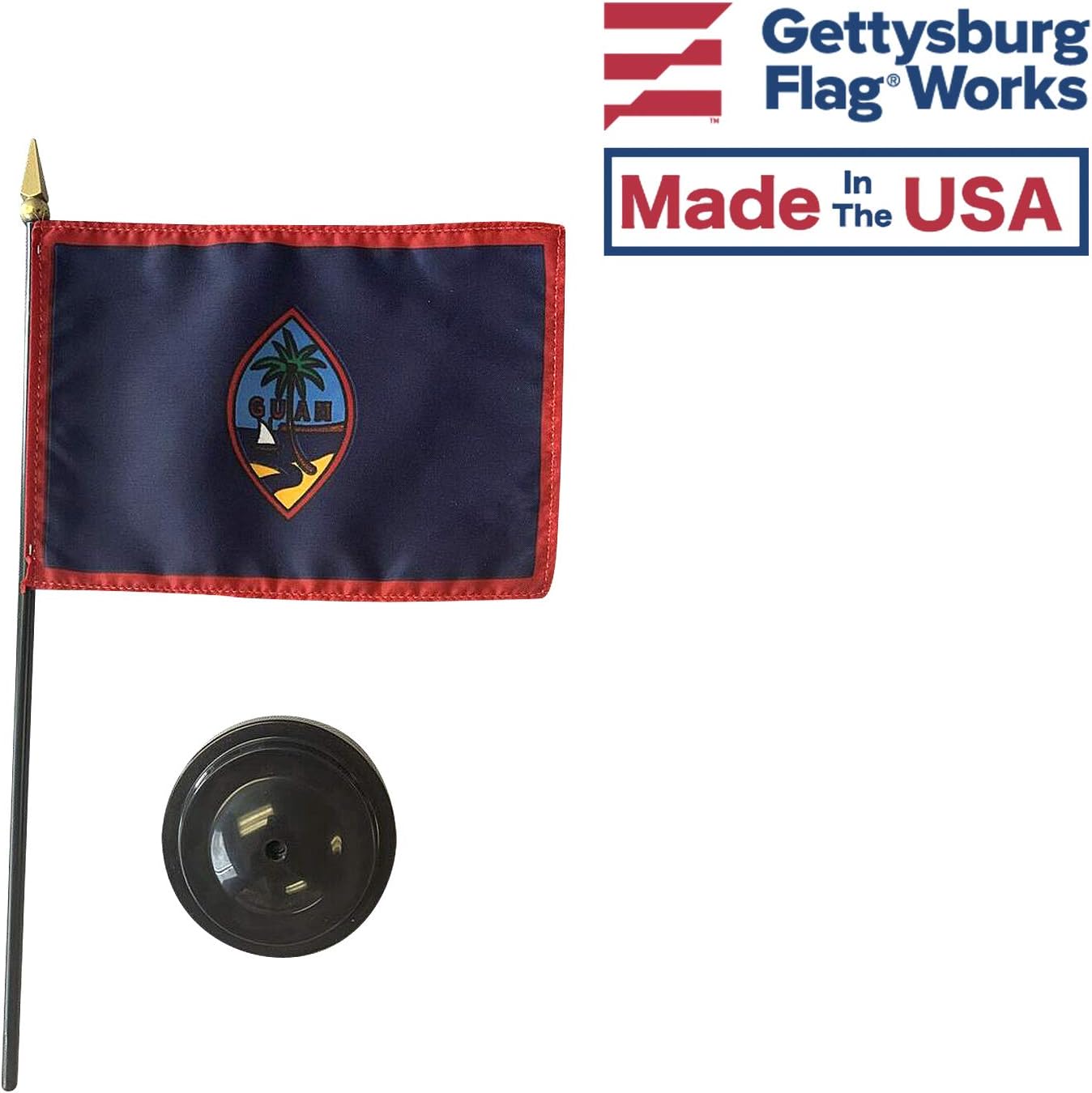 Set of 3 4x6" E-Gloss Guam Stick Flag with Plastic Table Base - Made in the USA