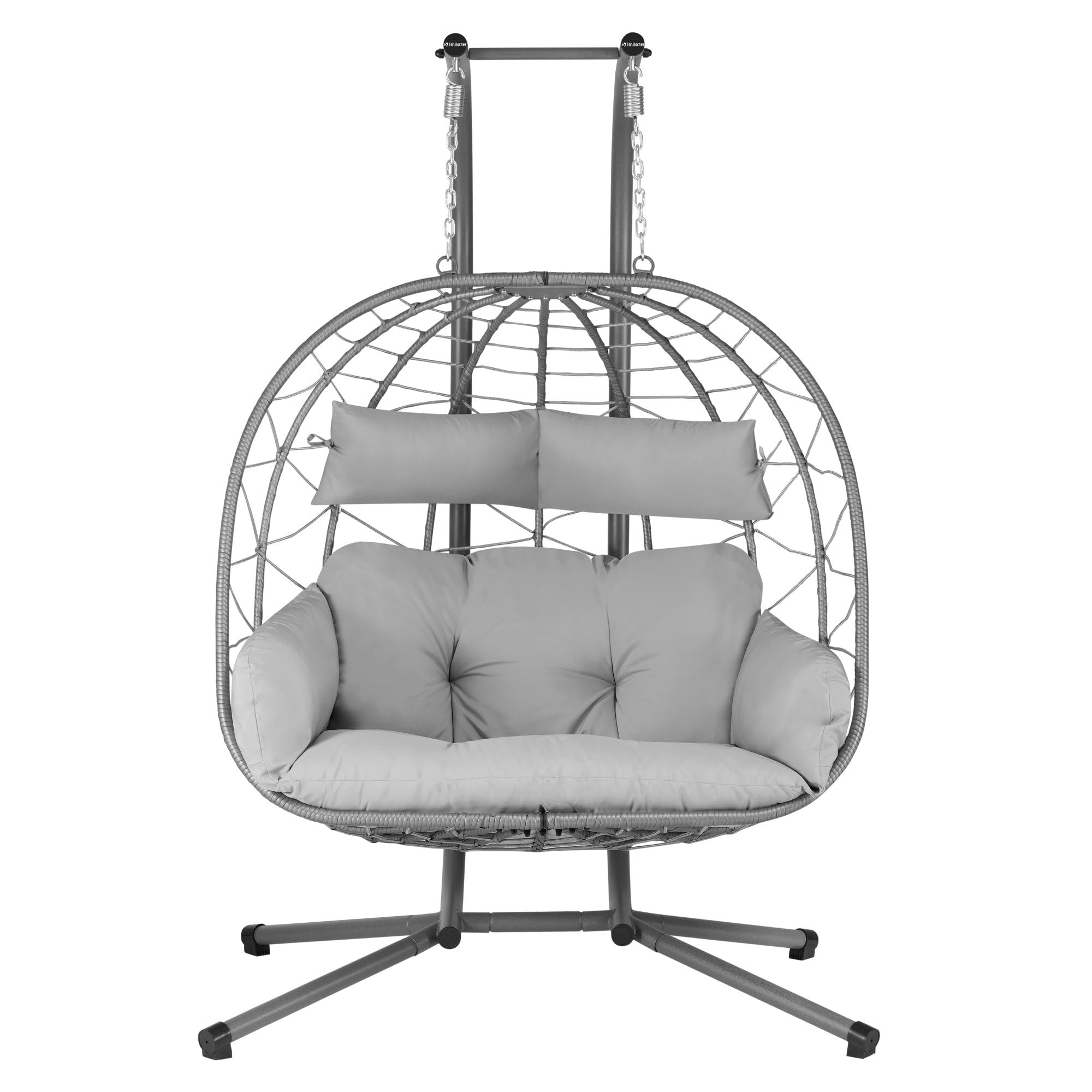 sedia sospesa per 2 persone con sostegno | Grigio | Altalena XXL per interni ed esterni | Cuscino e cuscino inclusi | Sedia a due posti, sedia in vimini