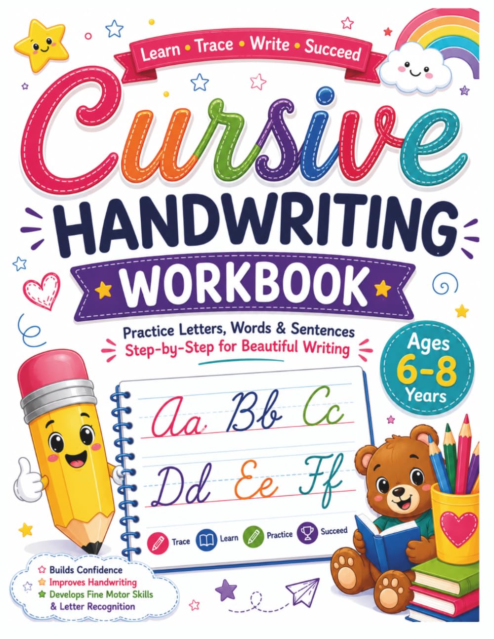 Cursive Handwriting Workbook for Kids Ages 6–8: Practice letters, words, sentences step-by-step for beautiful writing