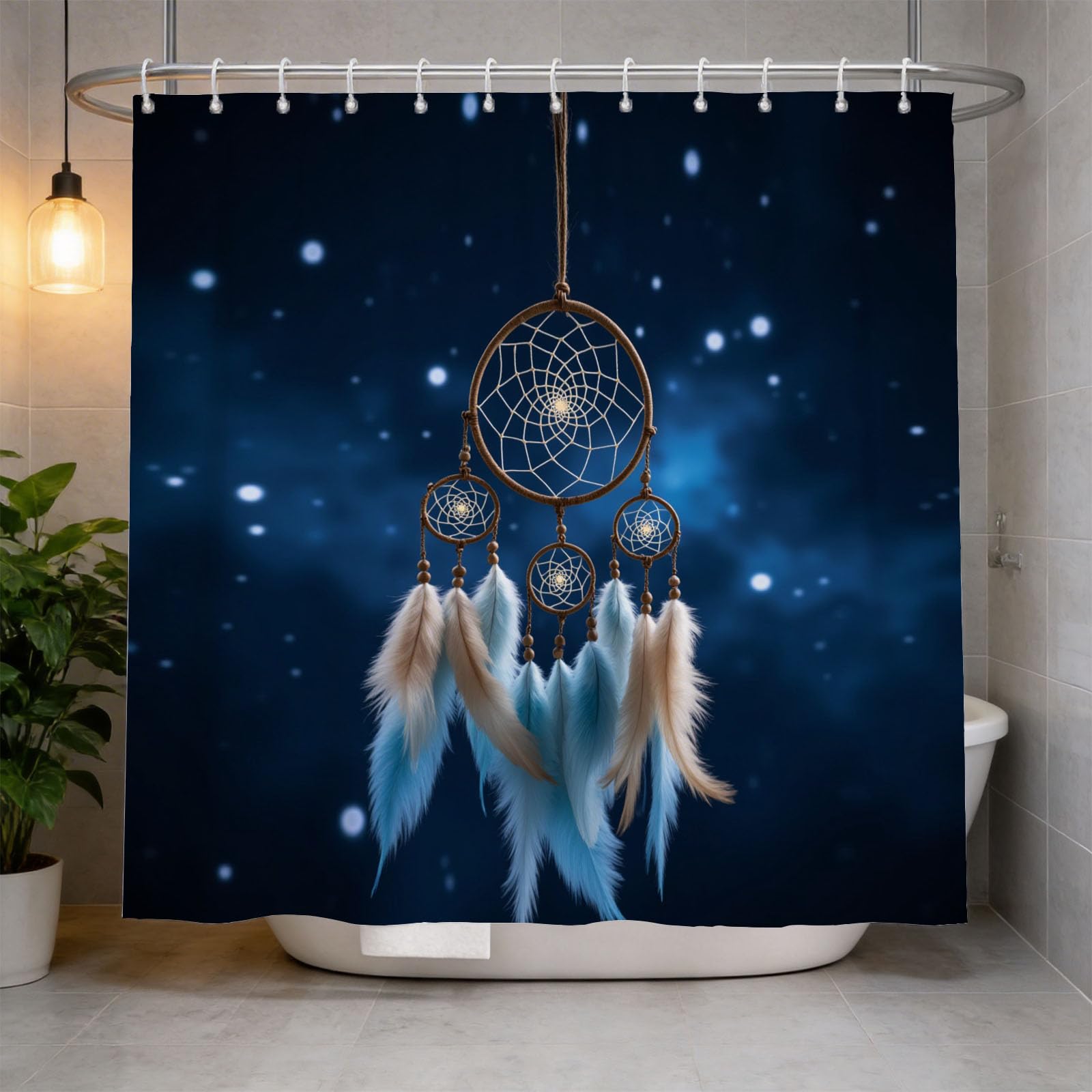 Hongduo 3D Colorful Feather Shower Curtain for Stalls Bathtubs Galaxy Bathroom Decor Shower Curtain Set Polyester Fabric Waterproof 180x180cm/71X71 Inch with Hooks