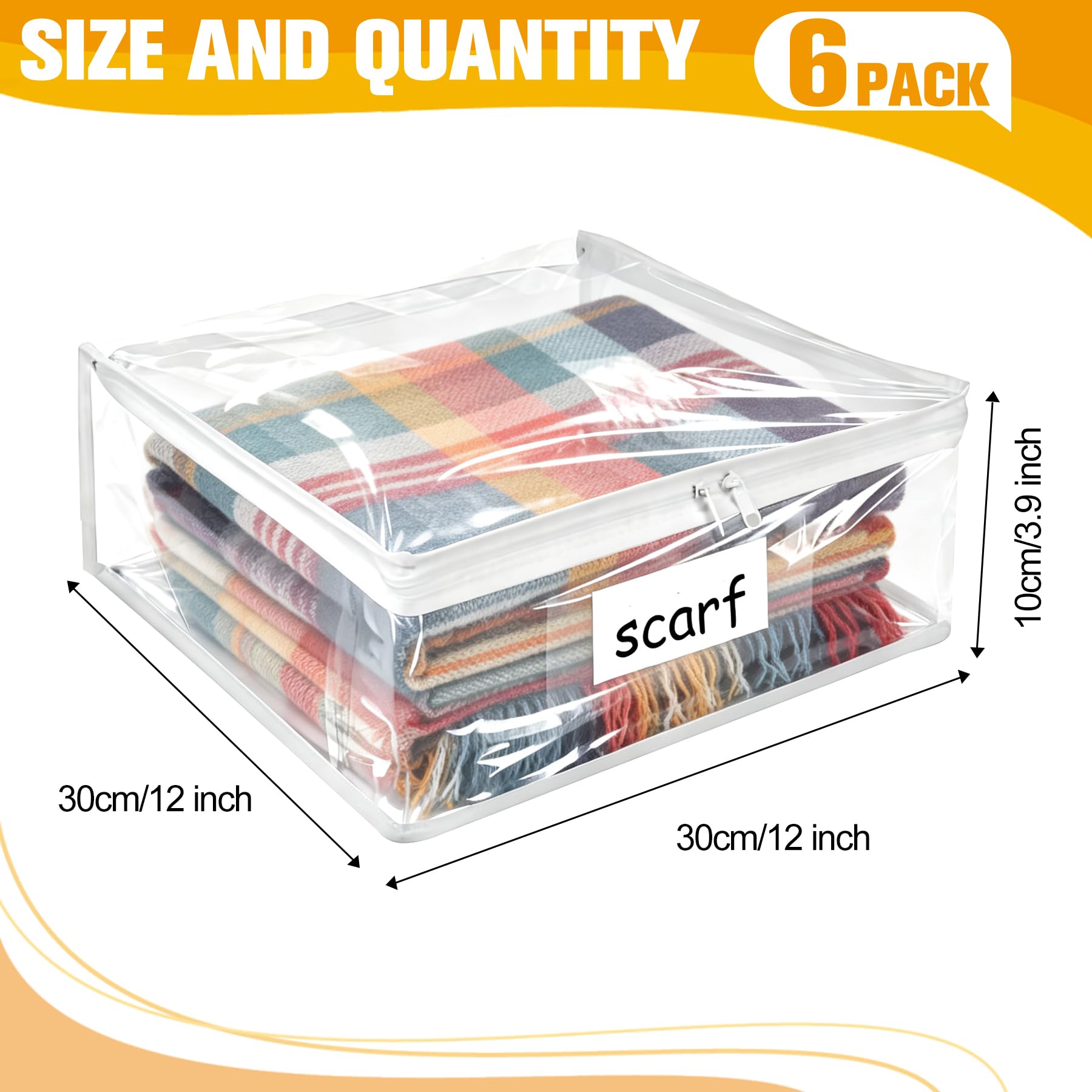 Bolsas de almacenamiento de plástico con cremallera de fácil deslizamiento, paquete de 6, bolsas de almacenamiento duraderas de vinilo transparente con cremallera para ropa, suéteres, edredones