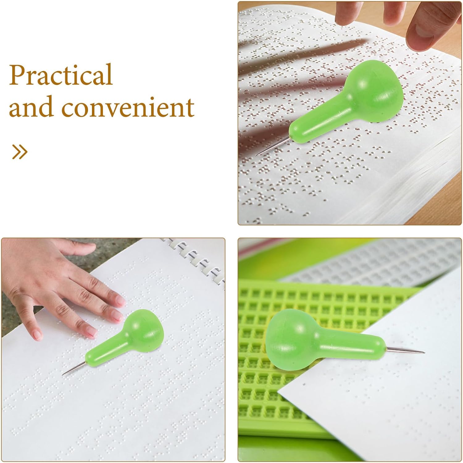 3pcs Braille Pen for Beginners - Ergonomic Stylus Tool for Blind People Learning Braille - Compact Tactile Writing Instrument