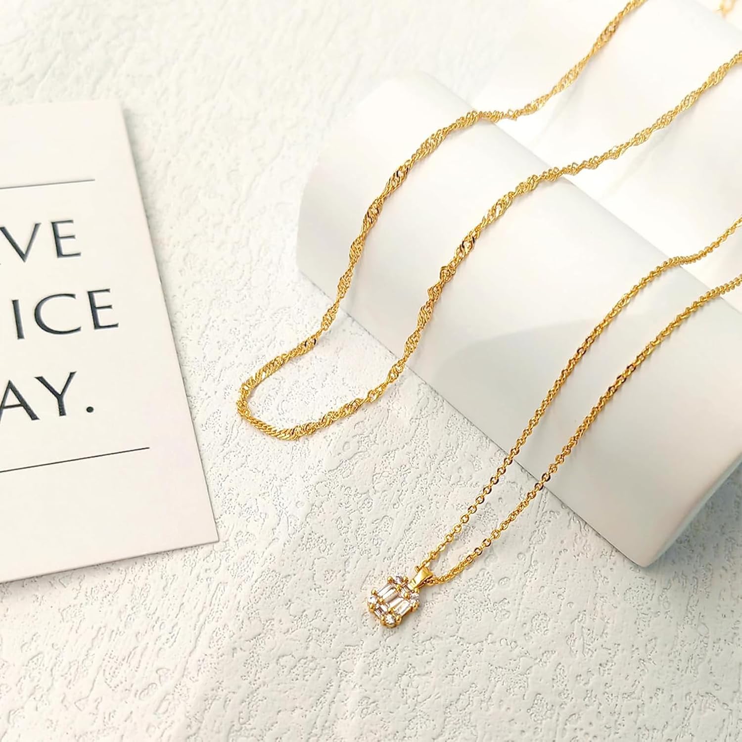 Luxval Diamond Pendant Gold Necklace for Women，Dainty 18k Gold Plated Choker Necklaces Simple Gold Jewelry Gifts for Women Girls - Image 2