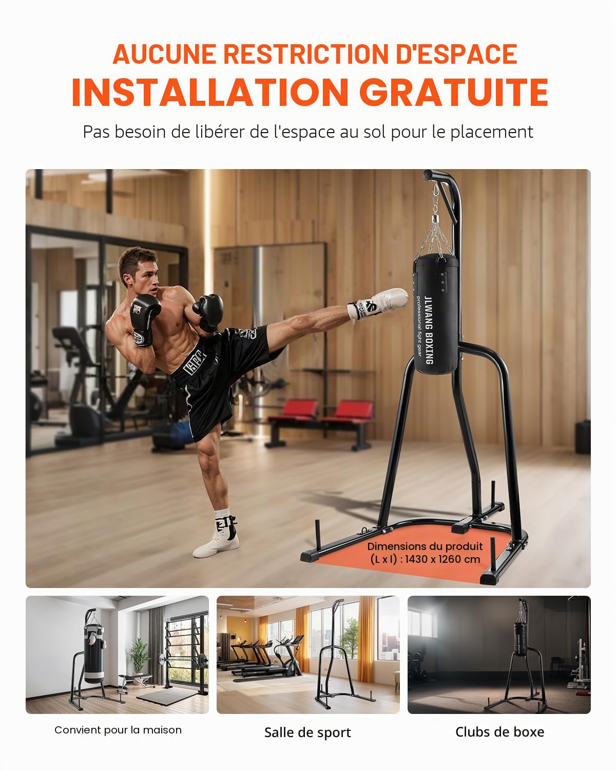 VEVOR Support pour sac de frappe, équipement d'entraînement en acier robuste, hauteur réglable avec base lestée, peut supporter jusqu'à 63,5 kg, support autoportant pour sac de sable pour la maison