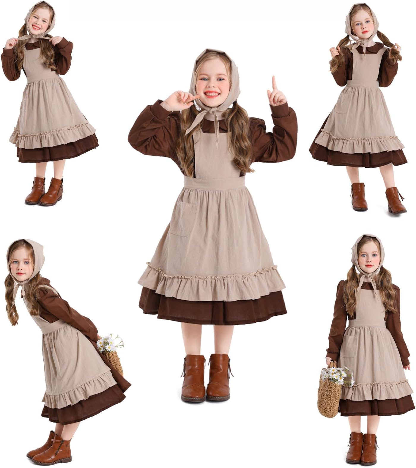 Aimeiar Pioneer Girl Costume Colonial Prairie Dress