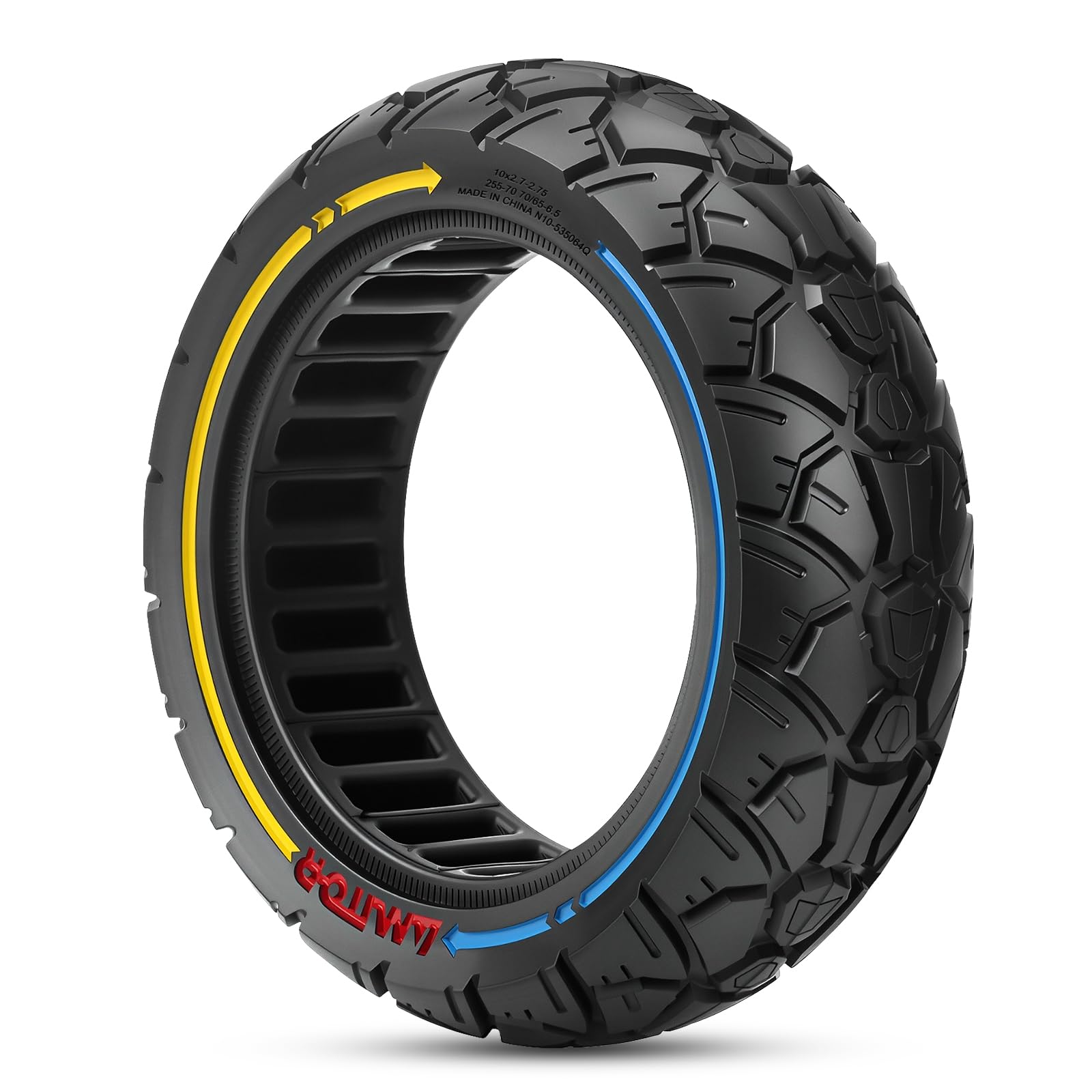 Amitor Vollgummireifen 10x2.70-6.5 Offroad, 10x2.75-6.5 Reifen Vollgummi, Pannensichere & Abriebfeste & Wartungsfrei, E Scooter Reifen 10x2.70-2.75 Vollgummi (70/65-6.5) (255x70), Slot 53.5mm, 1PCS