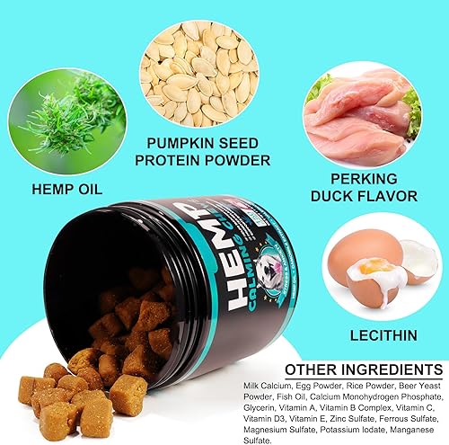 Miniatura 6 de Masticables calmantes de cáñamo para perros, 150 unidades (11.6 onzas), golosinas calmantes para perros, ayuda con la ansiedad del perro,