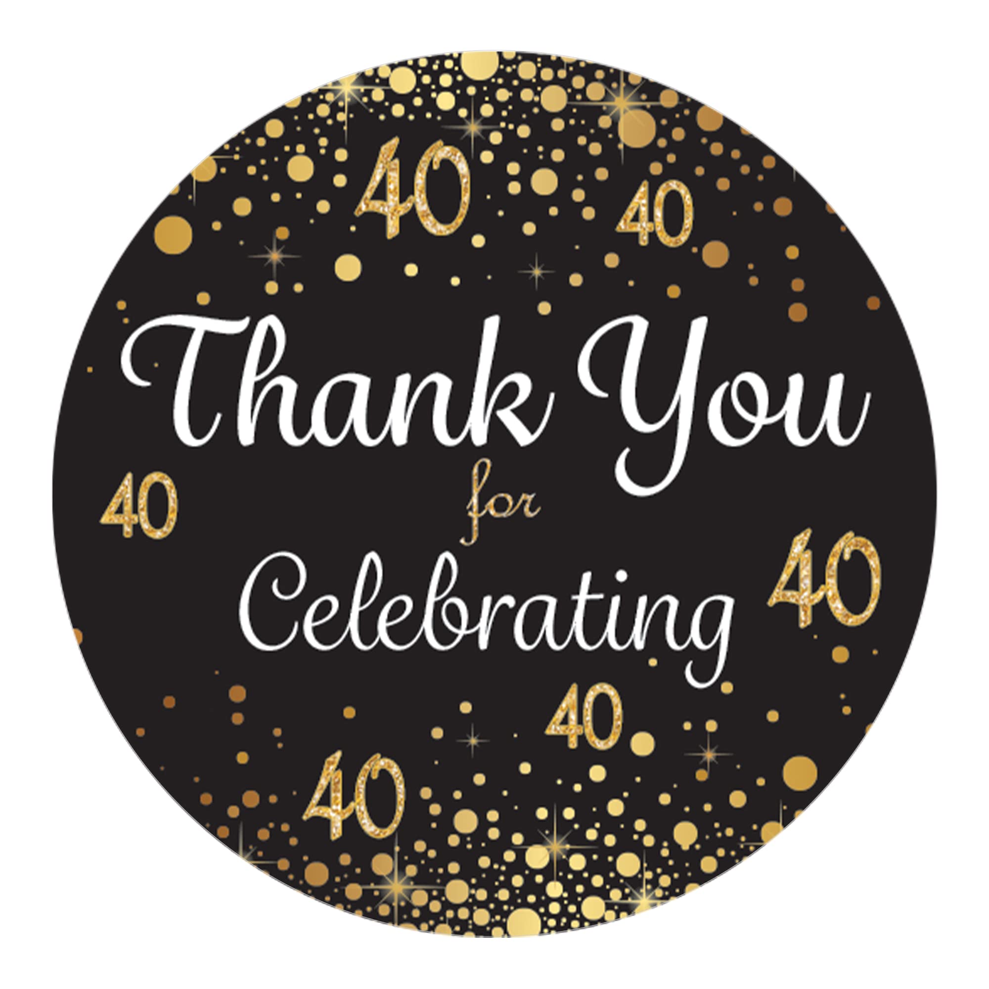 Black and Gold 40th Birthday Thank You Stickers - 1.75 in - 40 Labels