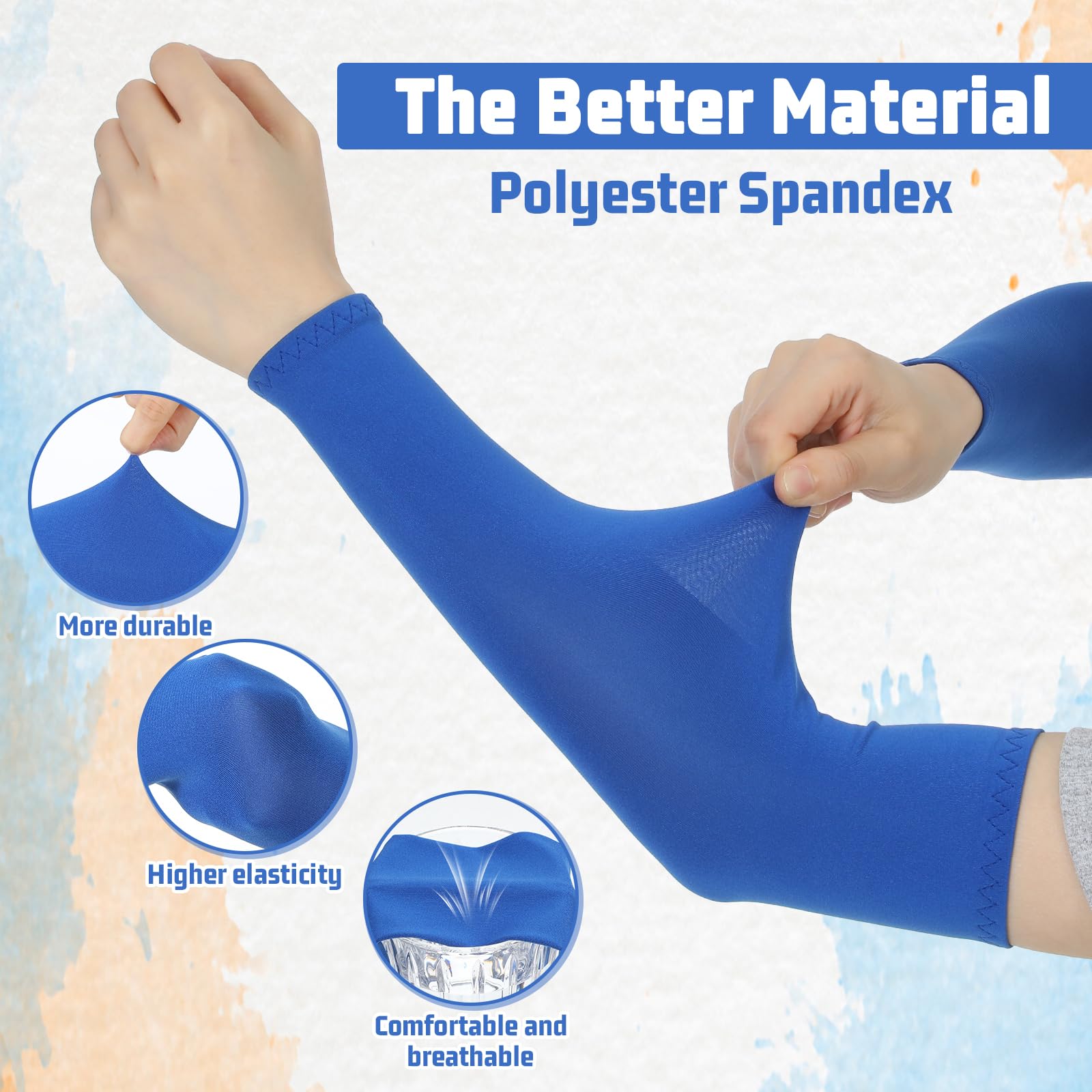 Mangas de brazo para niños, 3 pares de mangas de protección solar UV para niños y niñas, manga elástica transpirable para exteriores, para baloncesto, voleibol, béisbol, deportes (negro, blanco, azul)
