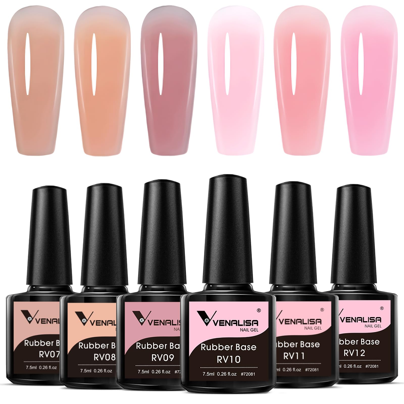 VENALISA Rubber Base Gel Nail Polish Set of 6 Colors Clear Jelly Nude Pink Rubber Base Coat Kit Transparent Soak Off UV Gel Salon Nail Art DIY at Home