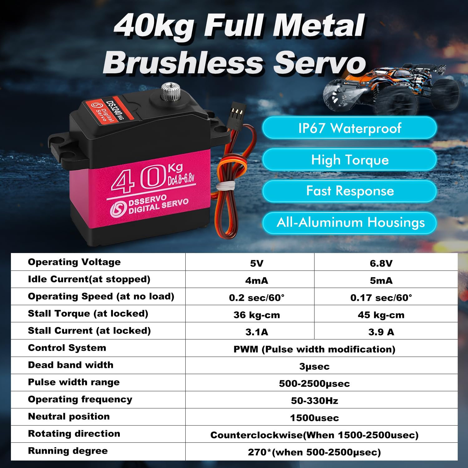 Servo digitale ad alta coppia, 40 kg, parti RC per auto RC in scala 1/10, 4x4, 4x4, VXL, TRX-4, SCX10 III, Everest-10, sterzo RC Servo impermeabile (2 pezzi, 40 kg-270 gradi)