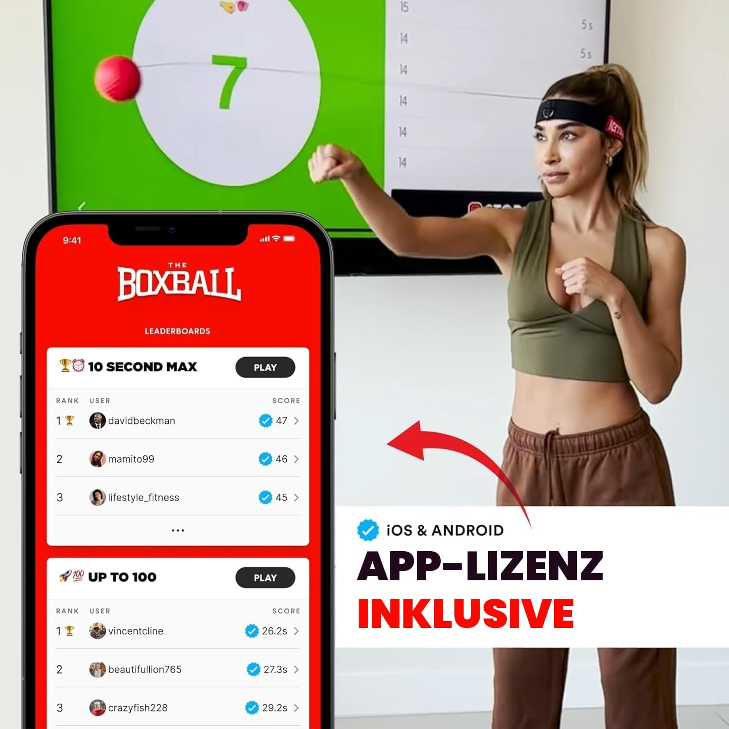 Boxbollen Original mit App, verwendet von Prominenten - MMA Gear Boxball - Boxreflexball mit verstellbarem Gurt - Interaktive Boxball-App-Integration - 1 Packung