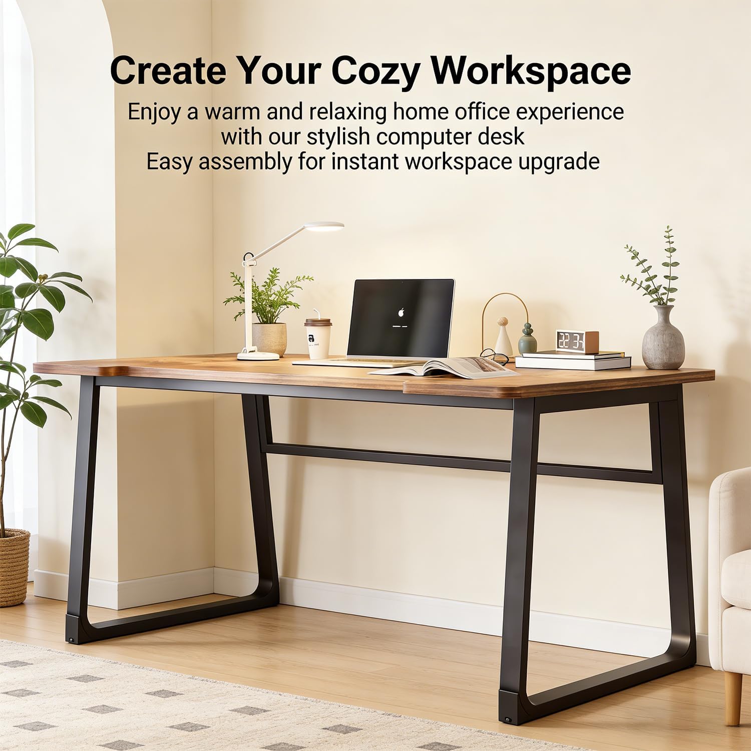 Computer Desk 39.4 Inch Small Office Desk with Wood Top and Metal Frame, Study Writing Desk for Home, Bedroom, Gaming, U-Shaped Leg Design, Modern Simple - Image 3
