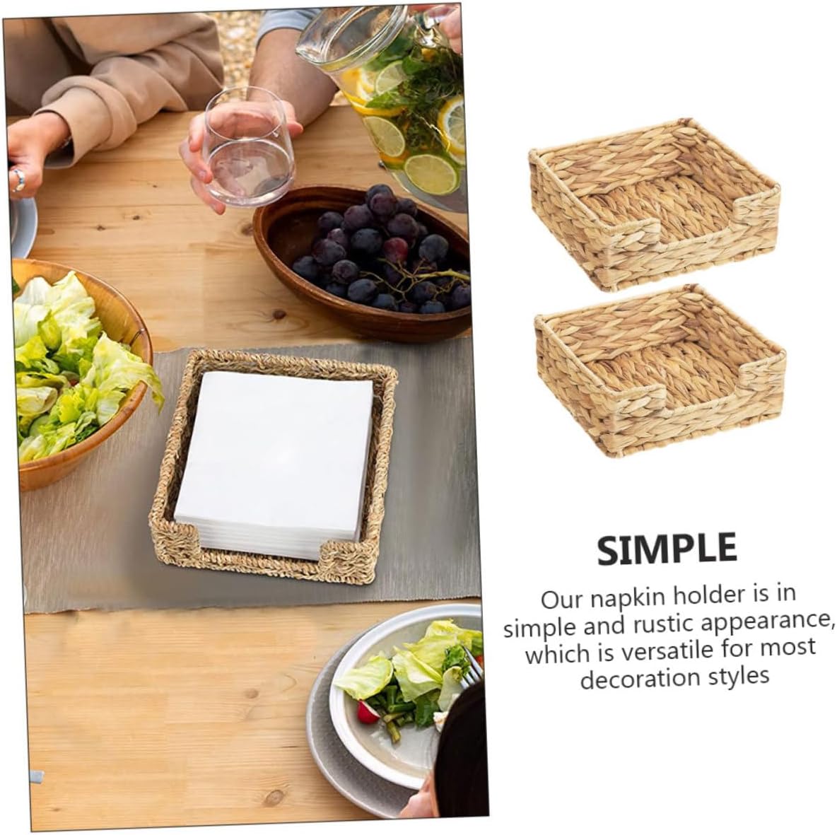 Alipis 2Pcs Woven Napkin Holder Hand Woven Tissue Tray for Table Rustic Desktop Organizer for Home Restaurant Cafe Party Modern Decor