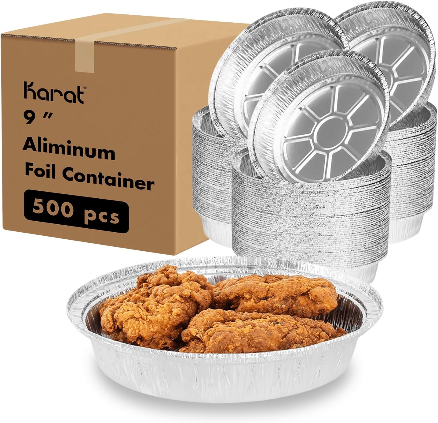 Karat 9-Inch Round Aluminum Foil Pans, Oven Safe & Leak Resistant Disposable Take-Out Containers, AF-CR09 (Case of 500)