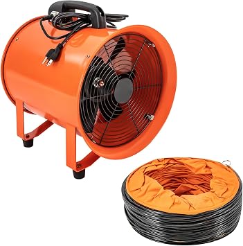 مروحة منفاخ المرافق ، منفاخ تهوية 12 بوصة ، منفاخ مروحة مستخرج 2800 / 3300RPM ، منفاخ صناعي عالي السرعة محمول - مع خرطوم مجاري 16 قدمًا / 5 م ، 520 واط 2295 CFM مروحة عالية السرعة ، برتقالي