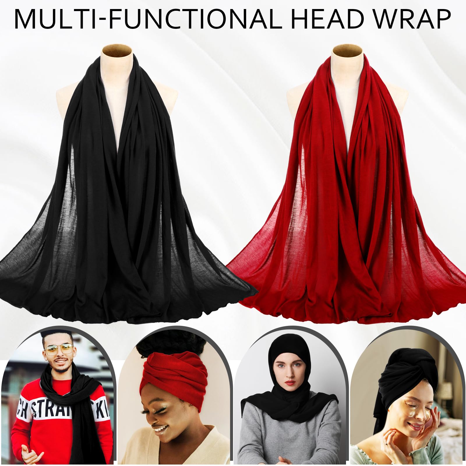 Long Head Wraps for Women Polyester Stretch Turban Hijab Scarves 71x32in Amazon.com: 4 Packs Stretch Jersey Turban Head Wrap Scarf  main image 4