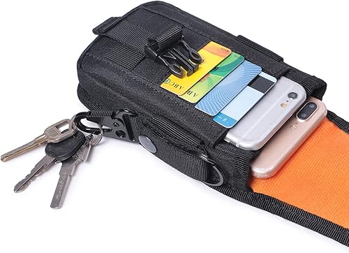 Miniatura 3 de Tactical Molle Phone Pouch EDC Cellphone Holder Smartphone Case Organizer Bag with US Flag Patch & Molle Key Ring Negro