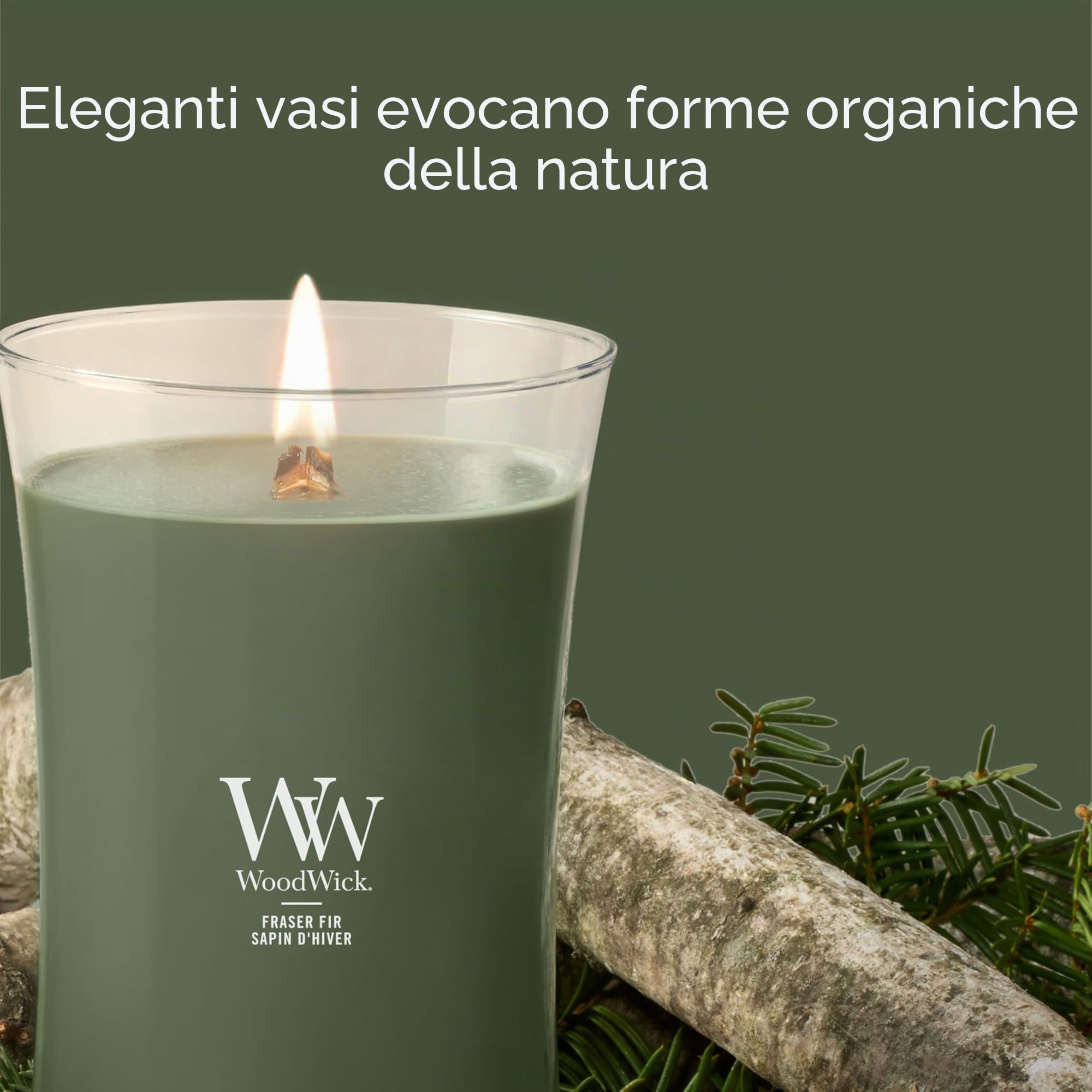 WoodWick Hourglass Candela Profumata Grande | Fraser Fir | Con Stoppino Scoppiettante | Fino a 130 Ore