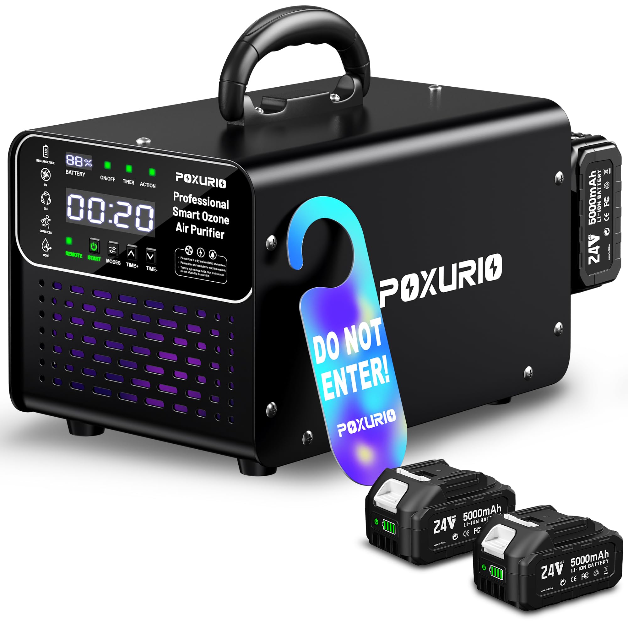Ozone Generator Cordless with 2 x 5000mAh Battery&amp;Quick Charger for 8-10 Hours Use, 1000000mg Commercial Odor Remover Digital Ozonator Machine With Remote Control, Auto Timming for Large Space