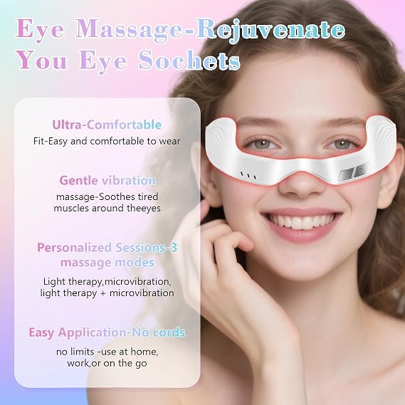 Under Eye Red Light Therapy Device, Red Light Therapy Glasses,Red 650 NM,Red Light Eye Mask for The Treatment of Eye Bags,Dark Circles,Puffiness periorbital for Treating Acne (White）