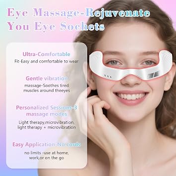 Under Eye Red Light Therapy Device, Red Light Therapy Glasses,Red 650 NM,Red Light Eye Mask for The Treatment of Eye Bags,Dark Circles,Puffiness periorbital for Treating Acne (White)