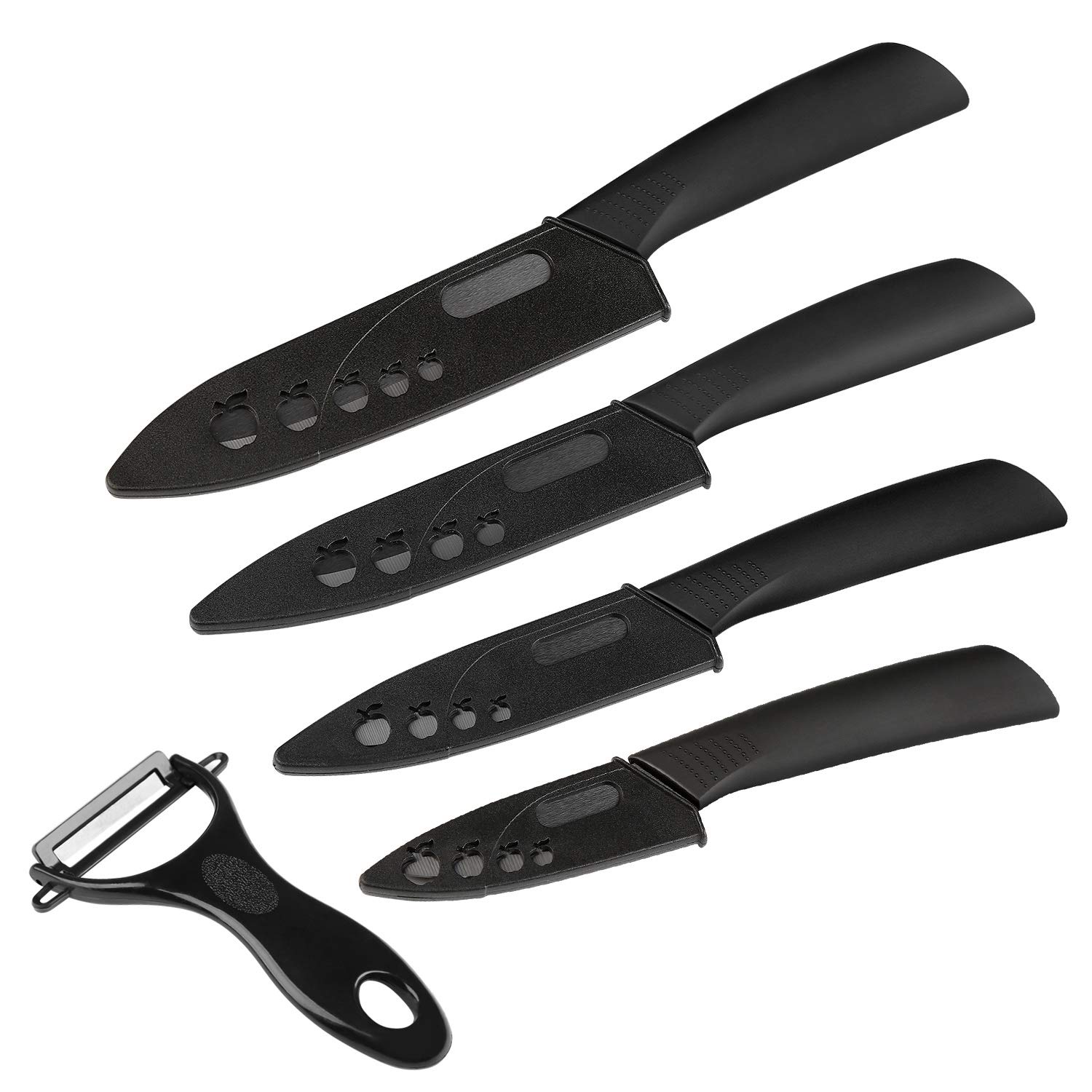 Ballery Set Coltelli da Cucina, Coltelli Ceramica Cucina Professionale Chef Coltello da Cucina, Coltelli Ceramica con Guaina Protettiva, Nera Set di 5