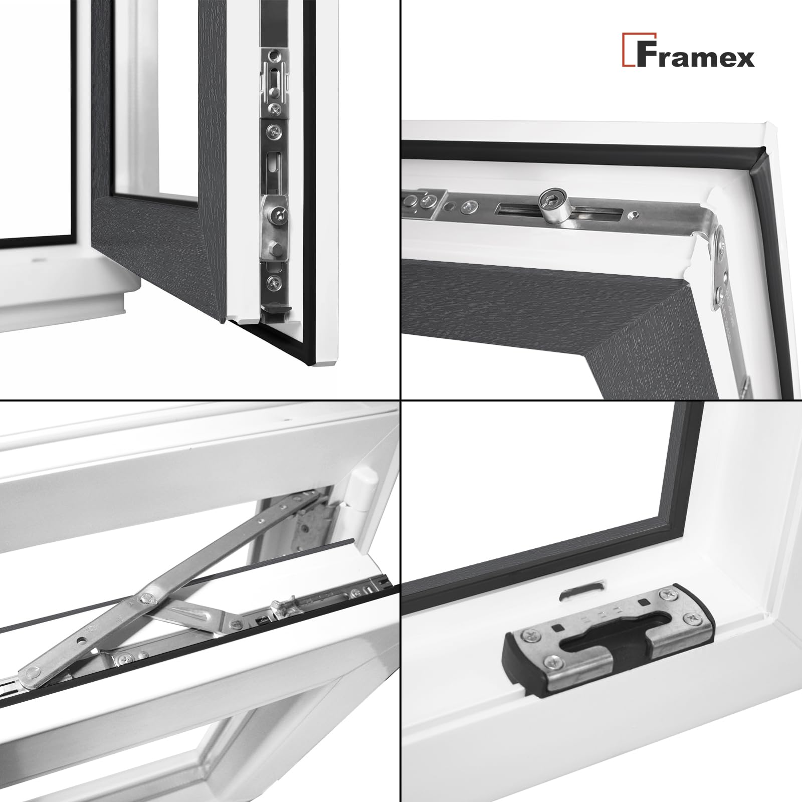 Ventana de Sótano, Ventana pequeña, interior Blanca/exterior Antracita, 65 x 50 cm (650 x 500 mm), Doble Acristalamiento, Cristal Transparente (32 mm), Oscilobatiente, DIN Derecha