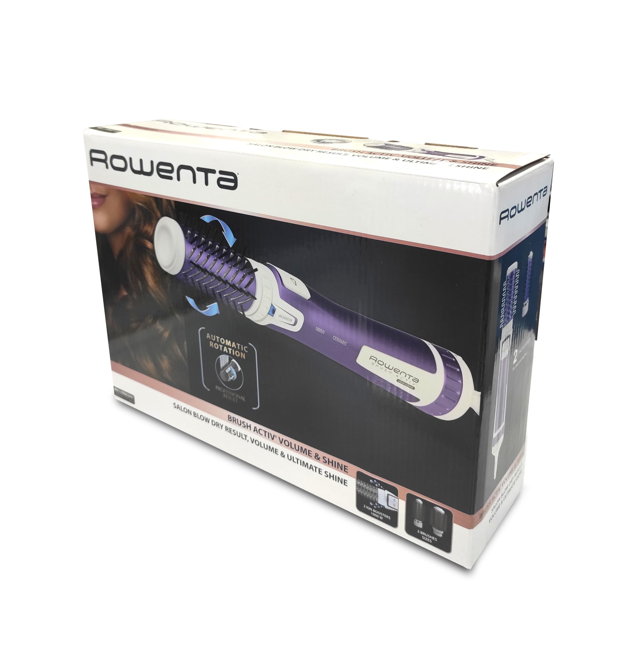 Rowenta Brosse soufflante rotative Brush Activ' Volume & Shine, Séchage et volume, 1000 W, 2 brosses céramique CF9530F0