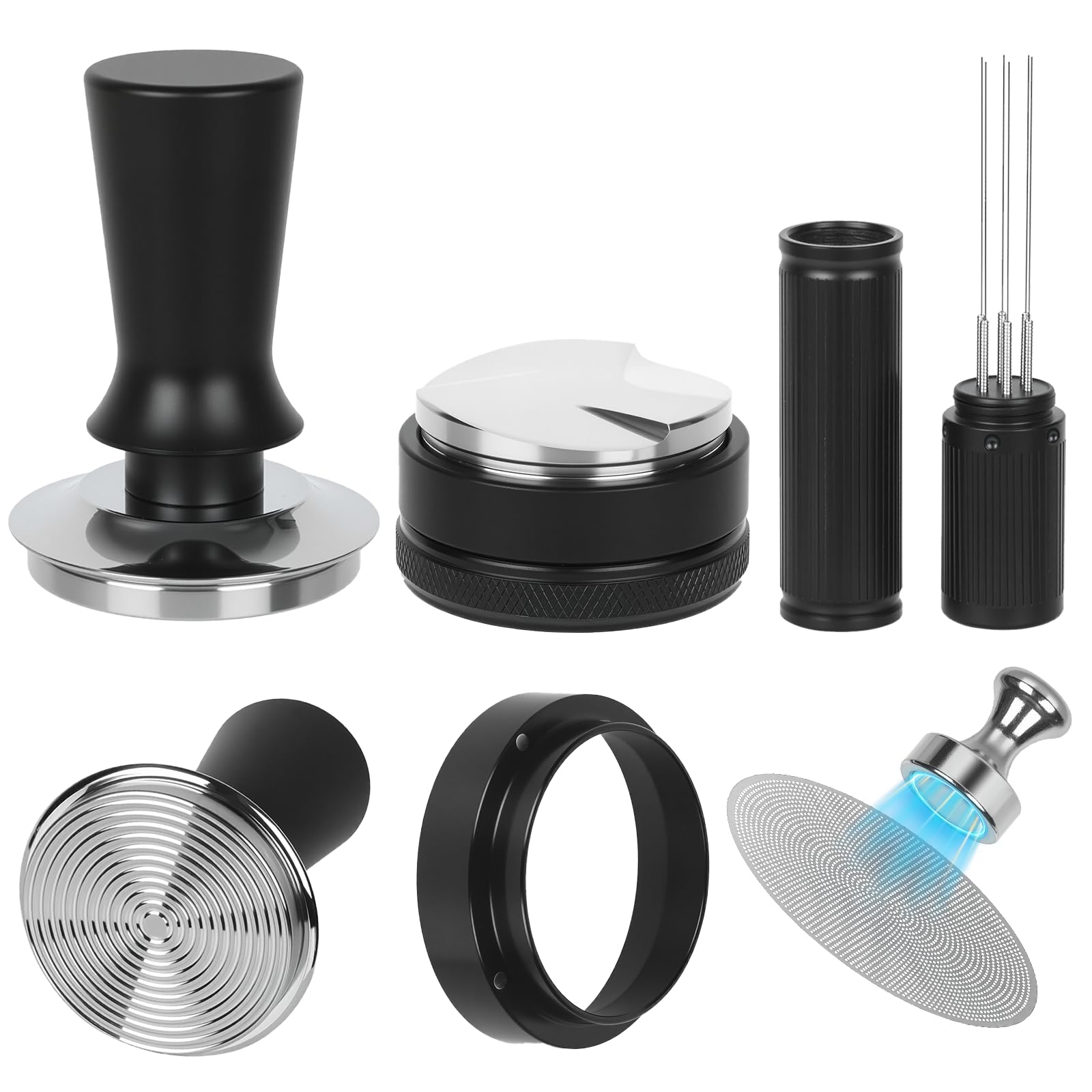 IKAPE 58MM Coffee Tamper Set Black 6 IN 1, Including Espresso Tamper, Distributor, Magnetic Funnel, Silicone Mat, Puck Screen, And Cleaning Towel - View #2