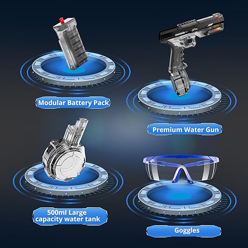 Miniatura 7 de Skirfy Pistola de agua eléctrica con flash de bozal realista para niños y adultos, pistola de agua impermeable de alta potencia con alta capacidad,