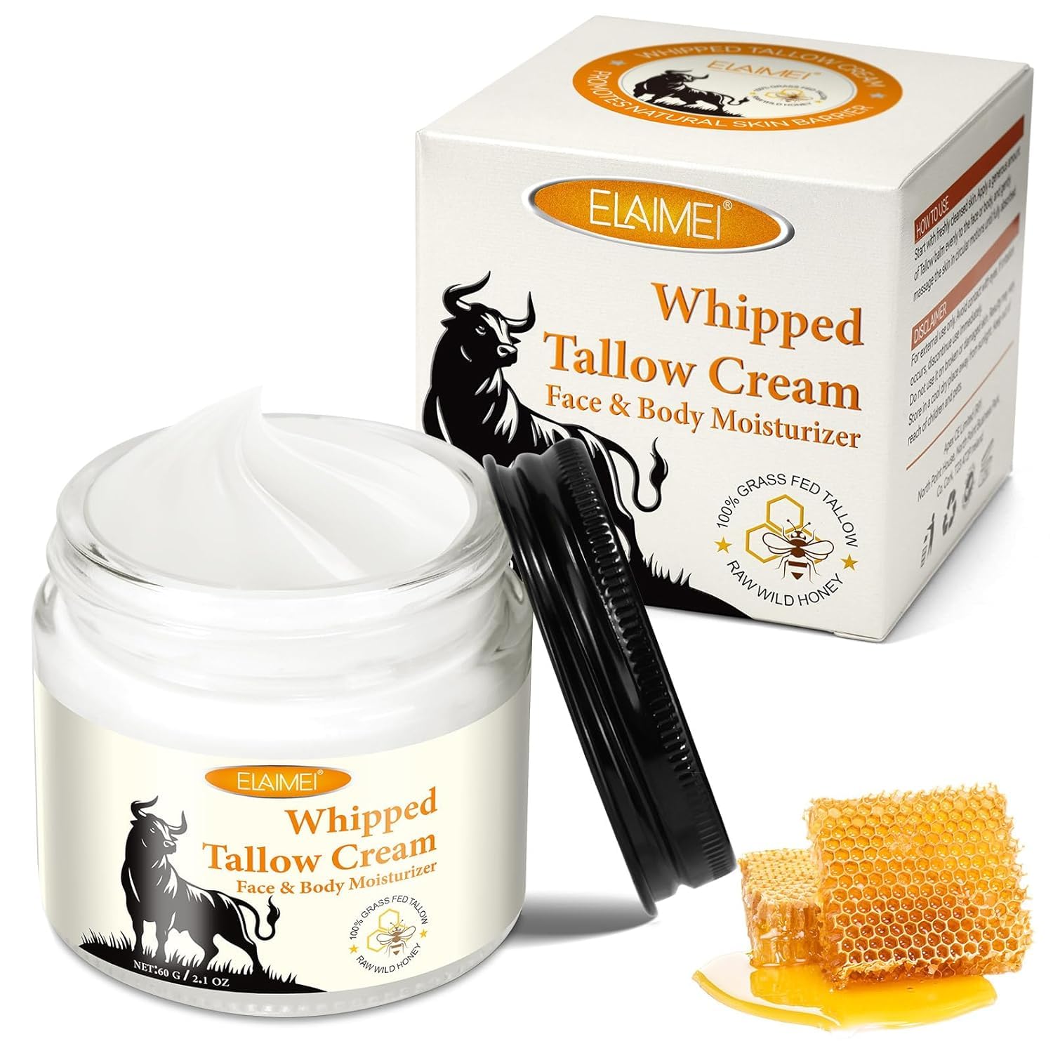 Beef Tallow Honey Balm Skin Care Beef Tallow, 60g Beef Tallow Cream for Face & Body