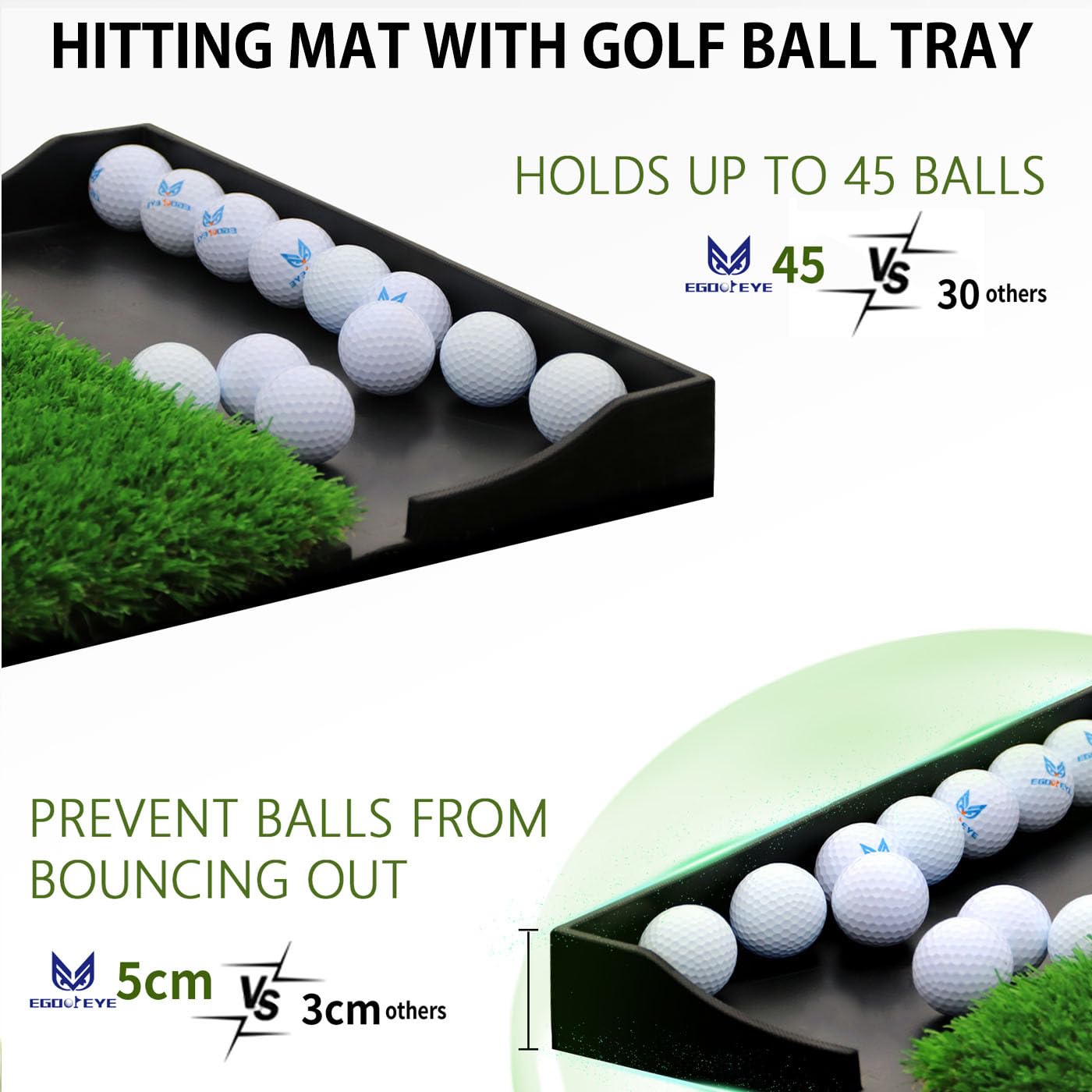 Golf Hitting Mat,Dual-Turf Mat with Ball Tray,Tri-Turf Mat,Golf Practice Mat Heavy Duty Rubber Base, Driving Chipping Practice,Golf Mats for Indoor or Outdoor Trining (Dual Turf with Ball Tray)