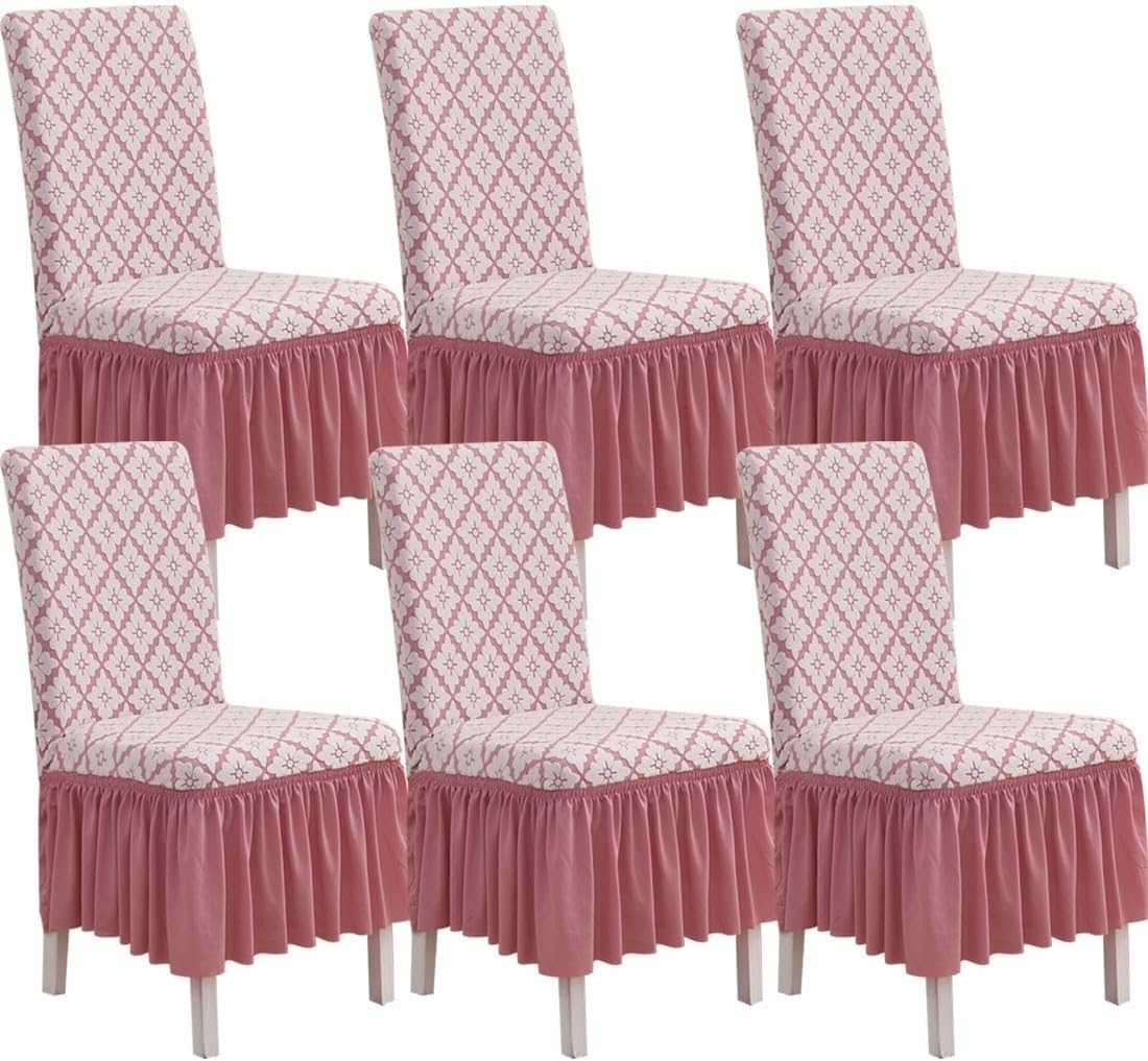 Dining Room Chair Covers with Ruffle Skirt Exquisite Jacquard Parsons Chair Slipcovers Stretch Kitchen Stool Covers Easy Fit Chair Protectors for Wedding Hotel Ceremony Banquet(Blue,4PCS)