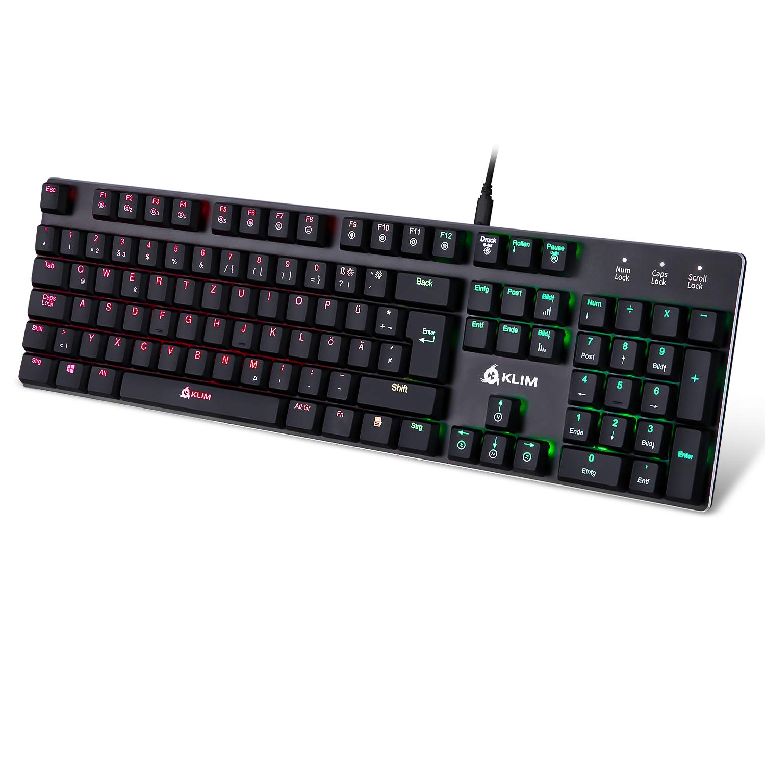 KLIM™ Dash - Nowość - klawiatura mechaniczna QWERTZ z czerwonymi przełącznikami o niskim profilu dla profesjonalistów i graczy - 10 lat - podświetlenie RGB - metalowa konstrukcja - pełna
