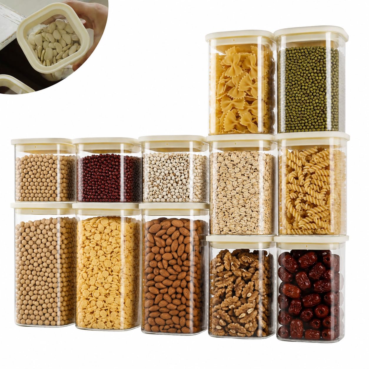 Photo 1 of CozNido 12-Pack Square Glass Pantry Storage Containers Set with Glass Lids