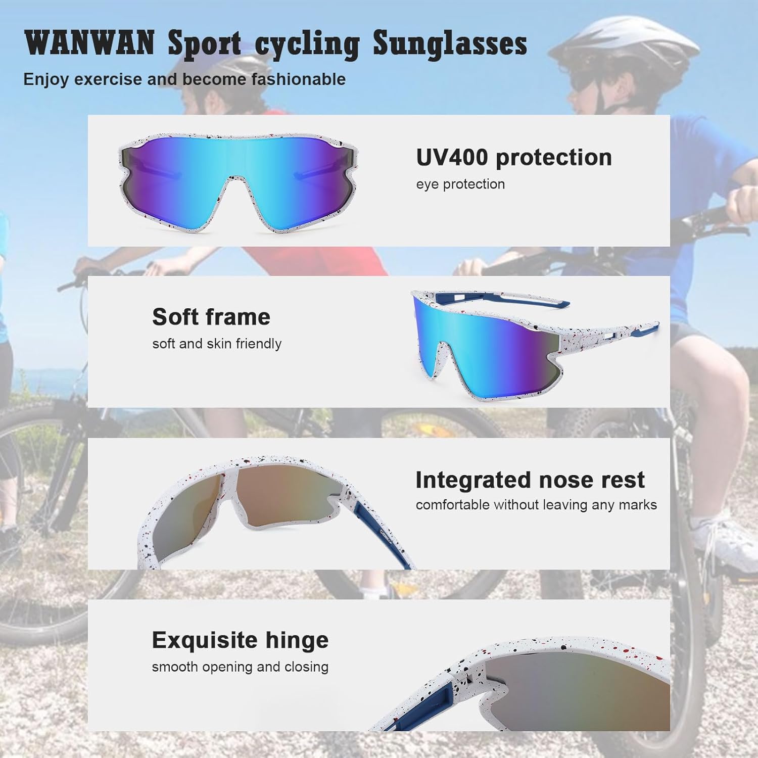 WANWAN Youth Sunglasses, Kids Baseball Sun Glasses for Boys Girls Age 8-12, UV400 Sports Cycling Softball - Image 7