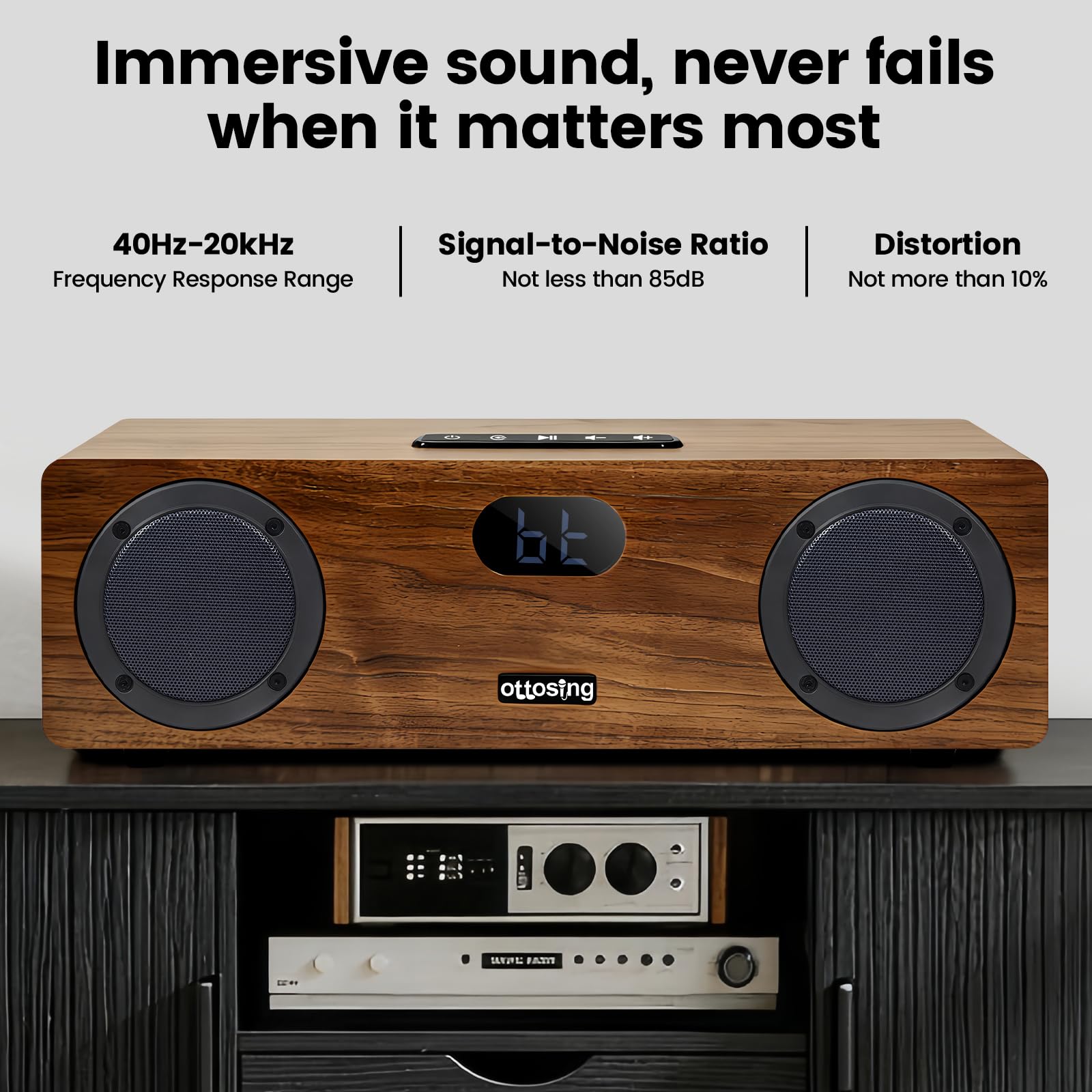 Altoparlante Bluetooth 5.0 a 2.1 canali, doppio suono potente da 15 W + subwoofer da 30 W, ottico/coassiale/HDMI ARC/AUX/USB, DSP Tuning sistema audio in legno per TV/feste/karaoke (CT-400-21