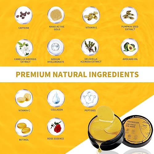 Miniatura 3 de Parches debajo de los ojos para ojos hinchados, 70 unidades, máscara de ojos de oro de 24 quilates para ojeras e hinchazón, parches de máscara