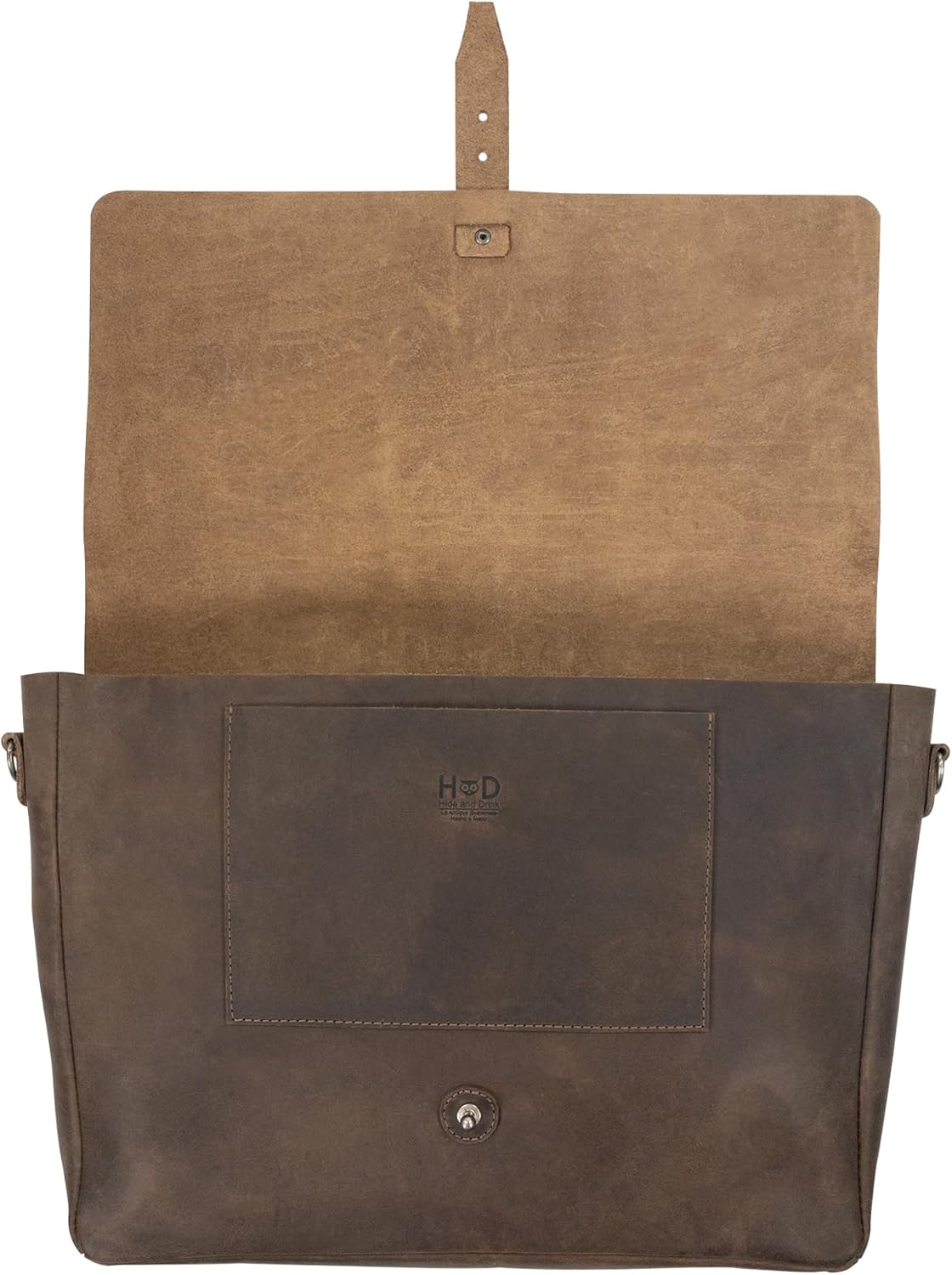 Hide & Drink, Messenger Bag with Shoulder Strap, 13-14 Inch Laptop Storage, Classic Portfolio, Travel Accessory, Full Grain Leather, Handmade, Bourbon Brown