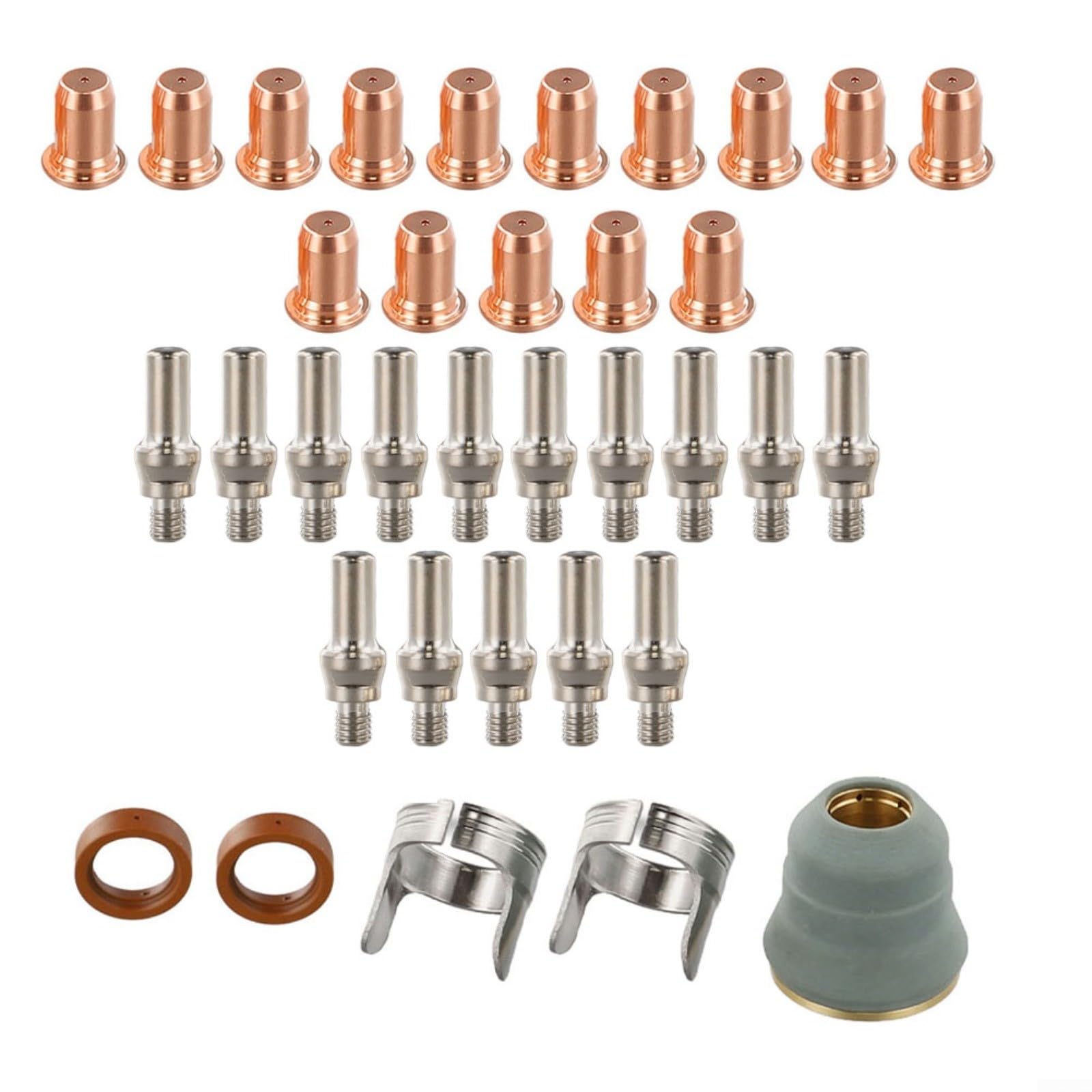 35-teiliges Plasma-Schneidbrenner-Verbrauchsmaterial Set für IPT-60 PT-60 IPT-40 PT-40, 15 Elektroden 15 Düsen 1 Schutzkappe 2 Abstandshalter 2 Wirbelring