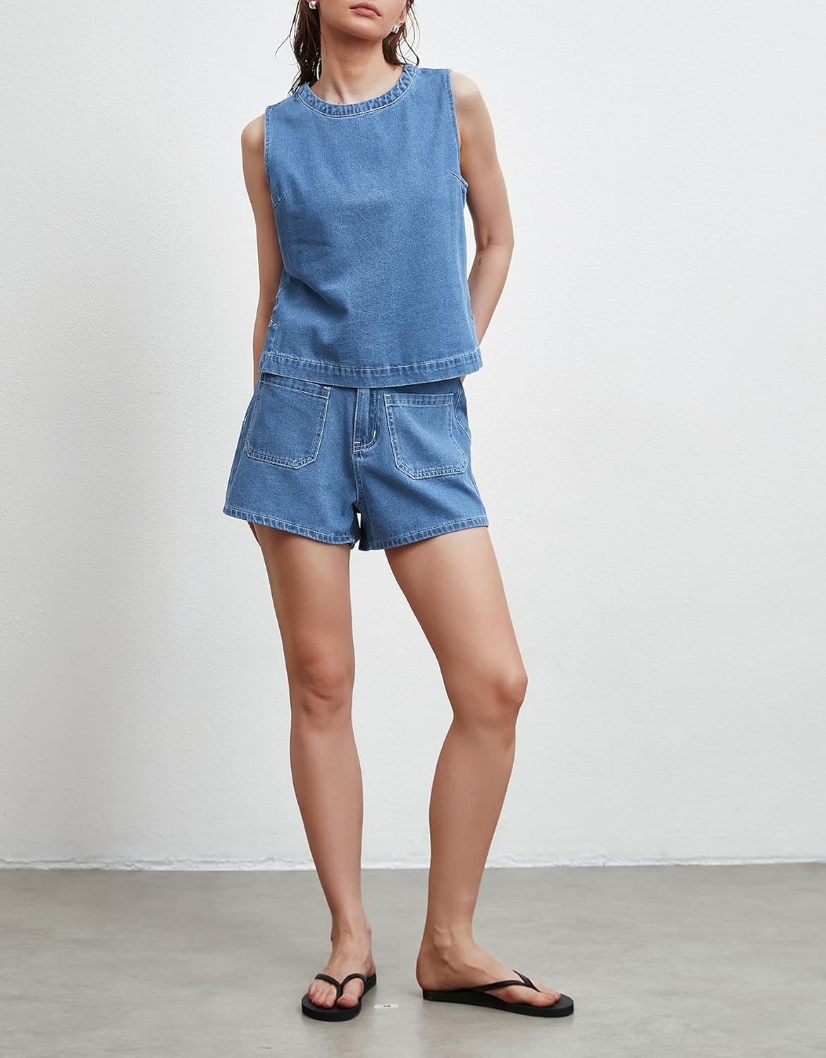 Kedera Summer Denim Set for Women 2 piece Casual Sleeveless Boxy Shirt Tops and Shorts Pants Lounge Sets Outfits - Image 7