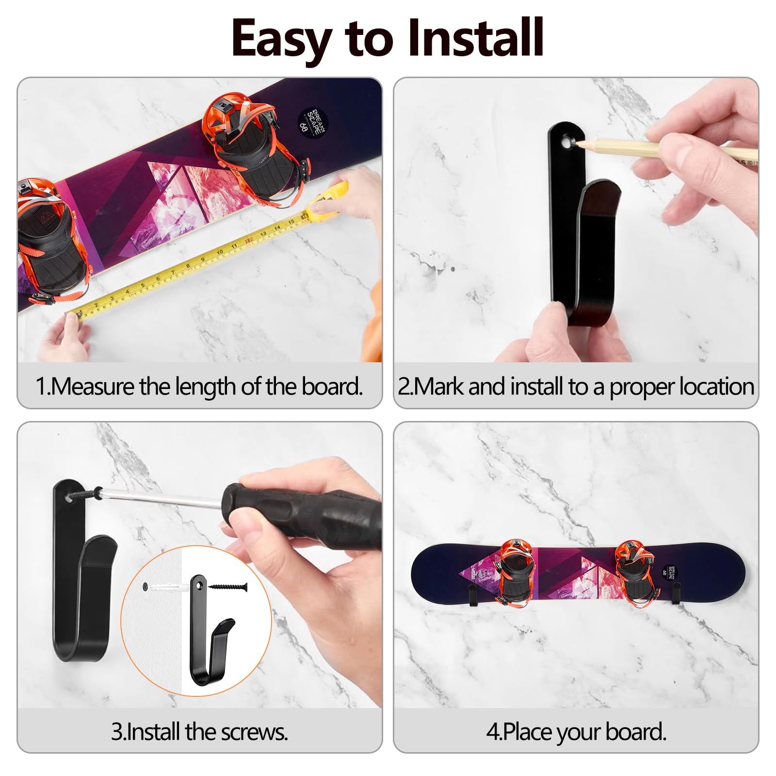 JINTANG Support Skateboard Mural,Support Mural Horizontal pour Skateboard,Noir Support pour Snowboard,Rangement et présentoir Portables pour Snowboard,skiboard,Longboard,Skateboard