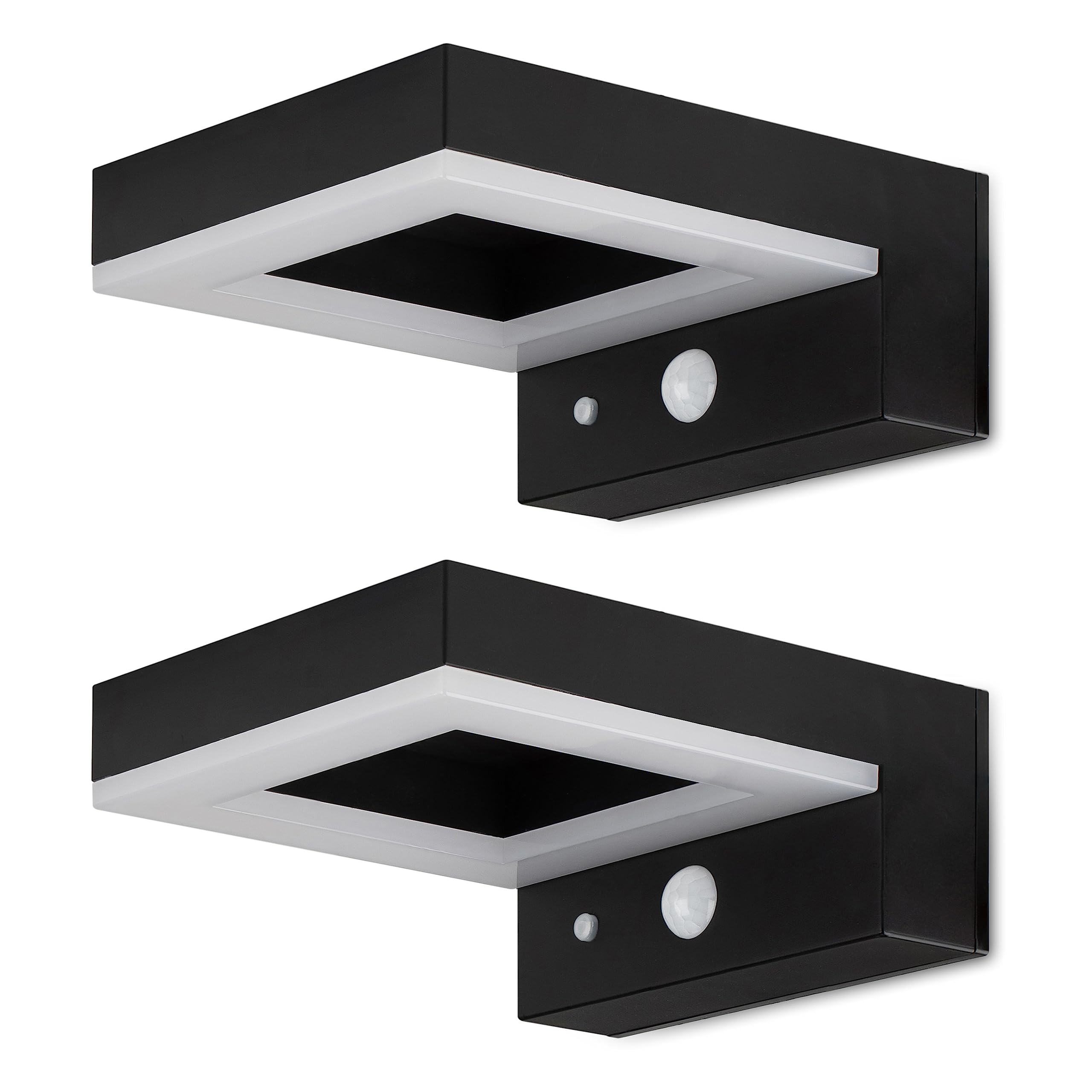 Brendz Applique da parete esterno solare con sensore di movimento PIR, 600 Lumen, Impermeabile IP44, lampada solare da esterno con 3 Modalità regolabili, Luce bianca calda 3000k, Set di 2