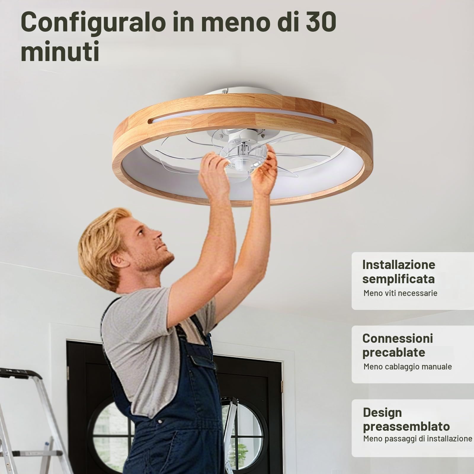Ventilatore da Soffitto Legno con Luce Modern Camera da Letto 50cm | Lampadario con Ventola,Reversibile Motore DC,Plafoniera con Ventilatore da Soffitto,6 Velocità con Timer,LED Dimmerabile