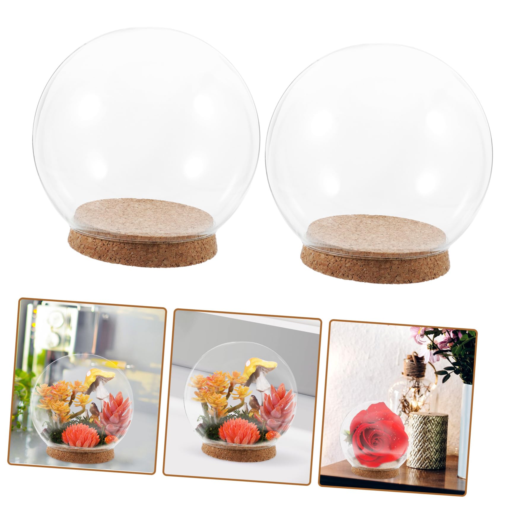 Operitacx 3 Piezas Cubierta De Vidrio Soporte De Cúpula De Postre Luz Del Casco Cubierta De De Comida Regalos De Cumpleaños Para Flor Eterna Pastel Mujer Madera Corcho Bola De Cristal