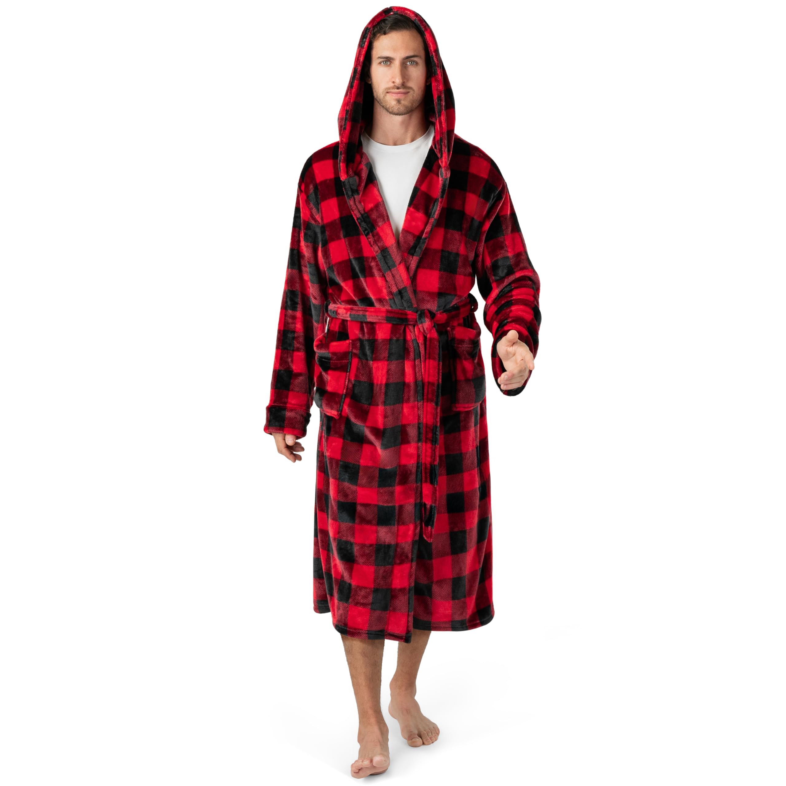PAVILIA Mens Robe Hooded Fleece Bathrobe for Men Plush Long Warm Robe for Male Bath Spa