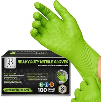 8Mil Green Nitrile Gloves100pcs, Latex & Powder Free, Diamond Grip, High Vis for Automotive, Construction, Cleaning