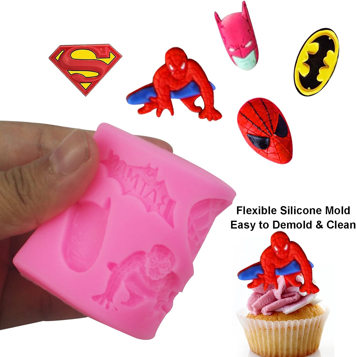 2 Pieces Superheros Themed Silicone Molds Cookie Fondant Mould Candy Chocolate Fondant Molds